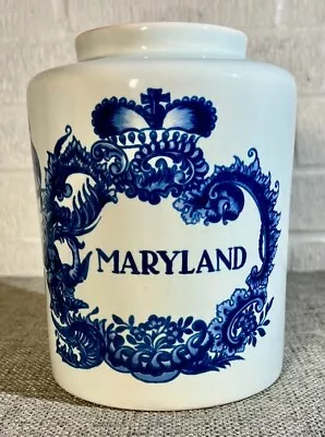 Maryland Delft Jar Vase Crock Made In Holland 7  Tall Ivory & Blue - No Lid  • $34.94