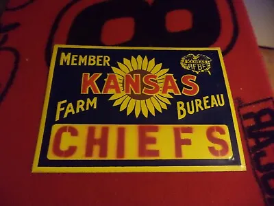  VINTAGE 1950's KANSAS FARM BUREAU MEMBER EMBOSSED SIGN KANSAS CITY CHIEFS • $49.99