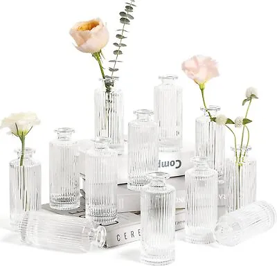 12-Pack Clear Glass Bud Vases - Vintage Style Mini Flower Vases For Centerpiece • $39.23
