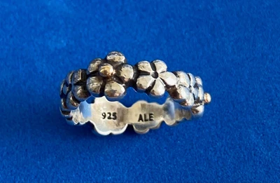 $19.99 • Buy Retro Pandora Ale Silver 925 Ring Floral Flower Band Retired Size 6 Stackable