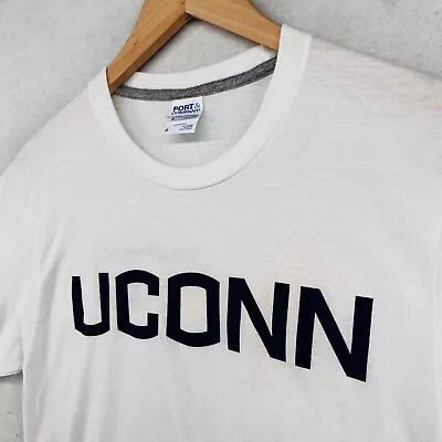UCONN Shirt Mens S UNIVERSITY CONNECTICUT LEARNING SUMMERIZED Slub Jersey White • $7.60