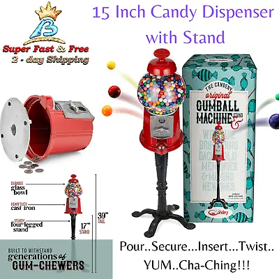 Classic Candy Dispenser With Stand Easy Twist-Off Refill Free Or Coin Operated   • $166.30