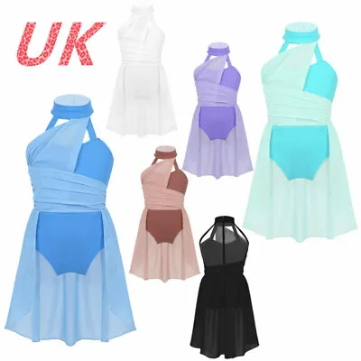 UK Kids Girls Ballet Modern Dance Dress Figure Ice Skating Skirt Leotard Costume • £15.19