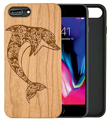 £11.99 • Buy IPhone Samsung Huawei Pixel Real Wooden Phone Case Engraved Leaping Dolphin