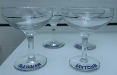 Set Of 4 Vintage  1950s BABYCHAM Glasses Coupes White Fawn Deer Hexagonal Stems • £30