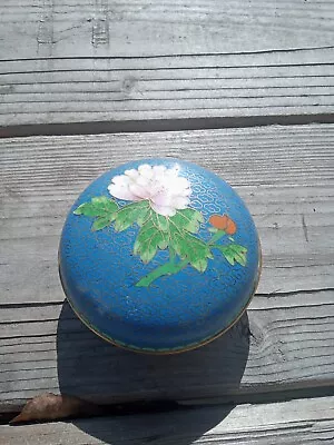 Vintage Cloisonne Blue Green Floral Small Trinket Box 1940's Republic Of China • $12