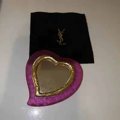 YSL Pink Heart Vintage Compact  Mirror And Velvet Pouch - PLEASE READ DESC. • £48