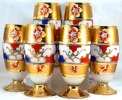 6 Goblets Moser White Opaline With Raised Enamel And Lots Of Gilding Rare • $399