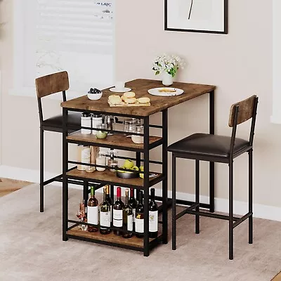 Brown 3 Piece Bar Style Dining Table And Chairs Set: Hardwood Design For 2 • $169.99