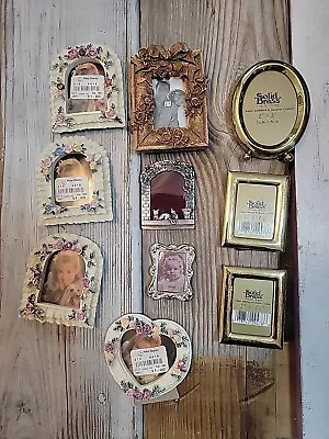 Vtg Lot Of 10 Miniature Photo Frames Brass Pewter Resin Floral Design • $8