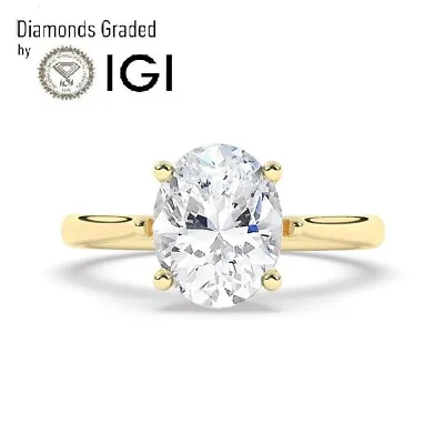 Oval Solitaire 14K Yellow Gold Engagement Ring 2.50 Ct Lab-grown IGI Certifed • $1968