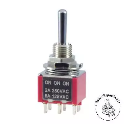 Carling On-On-On 3 Position DPDT Mini Toggle Switch W. Round Bat - Chrome • $6.40