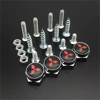 4Pcs Metal Car License Plate Bolts Frame Screw Bolt Caps For Mitsubishi Logo • $15.88