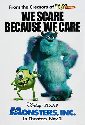 2001 Monsters Inc Movie Poster 11X17 Sulley Mike Wazowski Randall Roz 🚪👧🏻🍿 • $12.83