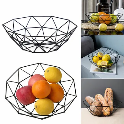 Desktop Wire Basket Metal Bowl Vegetable Kitchen Storage Geometric Fruit • £8.38