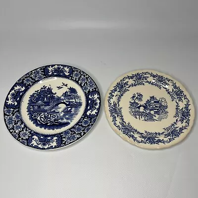2 Blue Transfer Ware Olde Alton England 7  Decorative Plates • £9.63