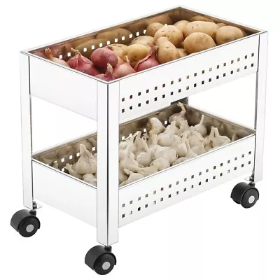 Stainless Steel 2-Tier Vegetable Storage Basket Kitchen Appliances Stand Trolley • $292.44