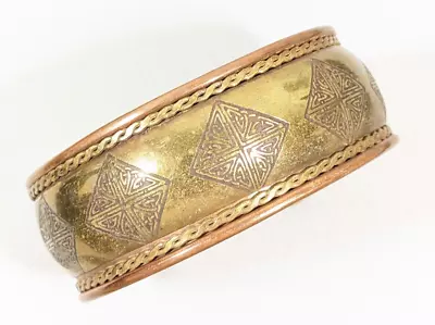 Vintage Copper Brass Square Medallion Open Cuff Bracelet 7 Inches • $9.09