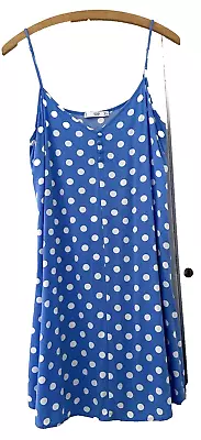 Mango.  Gorgeous Blue Dotty Strappy Summer Sun Dress.  Size Large • $12.62