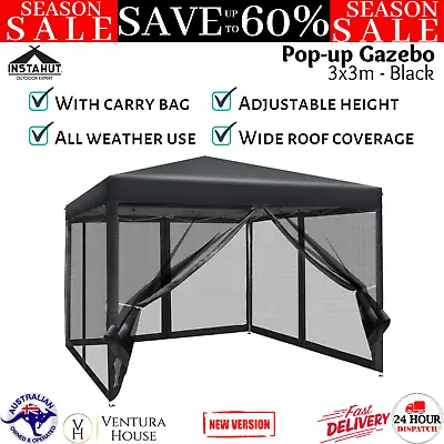 $126.32 • Buy Instahut Gazebo Pop Up Marquee 3x3m Wedding Side Mesh Wall Outdoor Event Cover