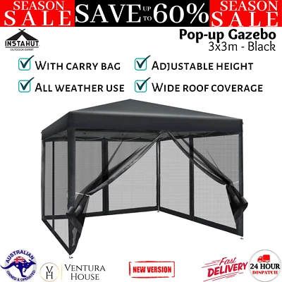 $126.32 • Buy Instahut Gazebo Pop Up Marquee 3x3m Wedding Side Mesh Wall Outdoor Event Cover
