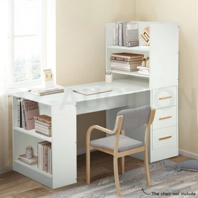 120cm Computer Desk Hutch With Shelves And Drawers On Side Home Office Furniture • $239.95