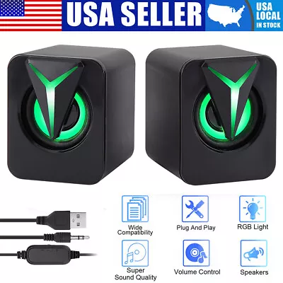 3.5mm RGB LED Mini USB Wired Computer Speakers Stereo Bass For PC Laptop Desktop • $12.24