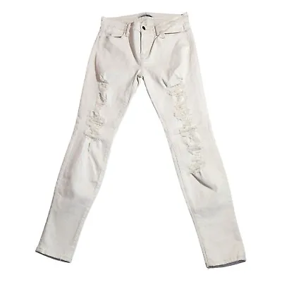 J Brand Distressed Mid Rise Super Skinny Off White Jeans Women's Size 30 • $15