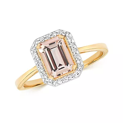 9ct Yellow Gold Pink Morganite And Diamond Cluster Ring. Sizes J To Q (446RM) • $484.13