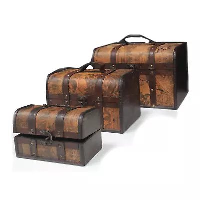 STEAMPUNK/ VINTAGE/ Large Classic Chest-OLD MAP Set Of 3 WOODEN HANDMADE Boxes  • £44.99