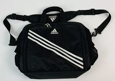 VTG 90s Adidas Spell Out Three Stripe Duffle Bag Crossbody Backpack Black • $35.19