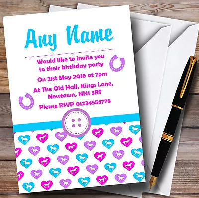 Pink Aqua And White Horses Personalised Children's Birthday Party Invitations • £62.95