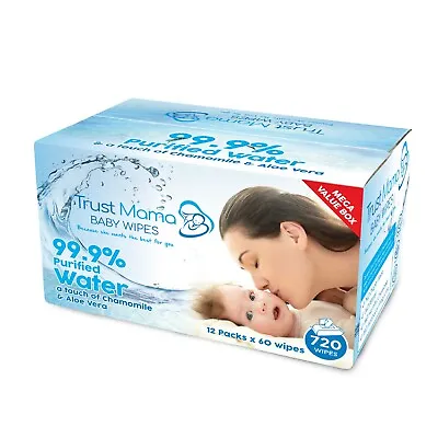 Trust Mama Water Wipes 99.9% Water Chemical Free As Pure As Nature(12 Packs) • £21.99