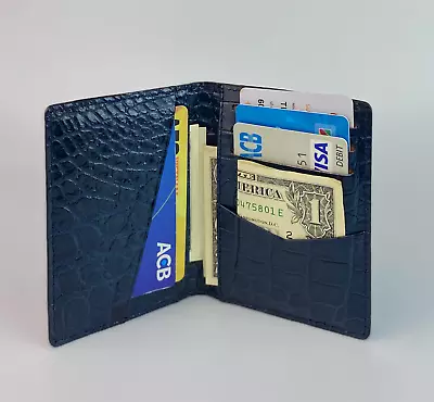 Black Blue Alligator  Wallet Luxury Real Skin RFID Blocking Gifts For Boyfriend • $79