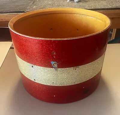 70s Ludwig 10x14  Red Spkl-Silver Band 3-ply Snare Drum Shell • $99