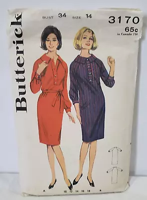 Vintage Butterick Pattern 3170 Raglan Sleeved Dress Misses 14 /bust 34 HTF CUT • $7.99