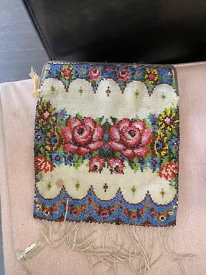 Antique Vintage Micro Beaded Roses Purse For Repair Or Repurpose • $89.99