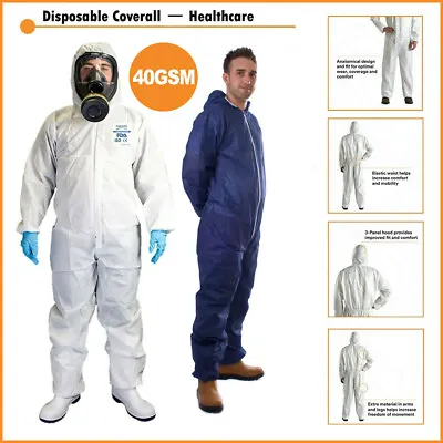 Disposable Blue / White Coveralls Protective Paper Suit Mens Overalls Painter • £12.99