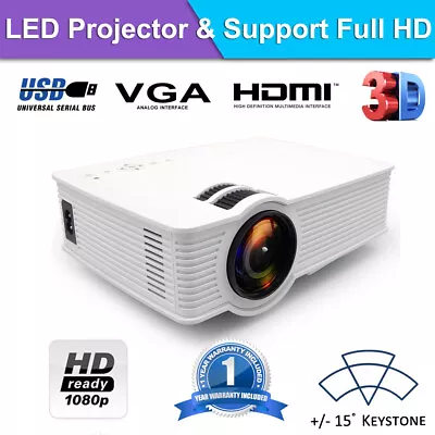$84.95 • Buy Portable 1080P 7000 Lumens HD LED Multimedia Projector Home Cinema Theater HDMI