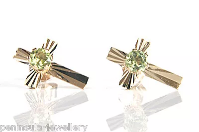 9ct Gold Peridot Cross Studs Earrings Gift Boxed Made In UK  • £38.99