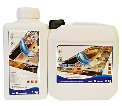 £57.85 • Buy DEEP POUR Crystal Clear Casting Epoxy Resin 3KG 2:1 Ratio KIT For Thick Casting