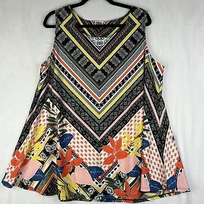 ROZ & ALI Top Woman’s  2X Fit & Flare Sleeveless Tank Tunic Multi Color Blouse • $17.99