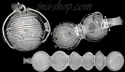 Sterling Silver Aztec Mexica Sun Calendar 6-Picture Photo Ball Locket Pendant • $74.95