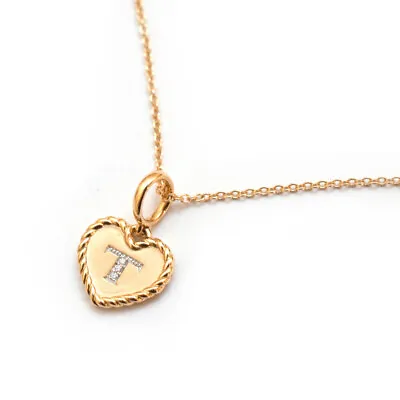 New DAVID YURMAN Heart Initial Charm T 18K Yellow Gold & Diamond 18  Necklace • $625