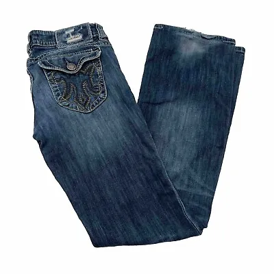 Mek Denim Jeans Chicago Boot Cut Flare Distressed Medium Wash 27x34 • $21.25