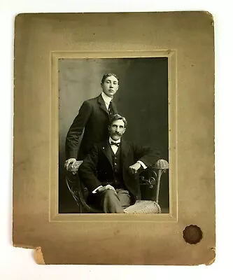 1910s Santa Ana CA Father Son Photo Mustache Suit Celluloid Collar Antique Vtg • $19.50