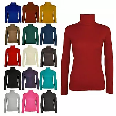 Ladies Womens Polo Neck Roll Neck Turtle Neck Plain Jumper Top Long Sleeve 8-26 • £6.21