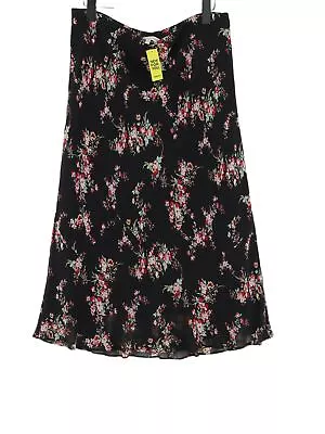 Laura Ashley Women's Midi Skirt UK 18 Black Floral Silk With Other Midi A-Line • £22
