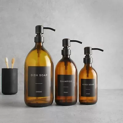 £8.99 • Buy Amber Glass Labelled Bottle With Black/Copper Dispenser Pump For Soap/Shampoo