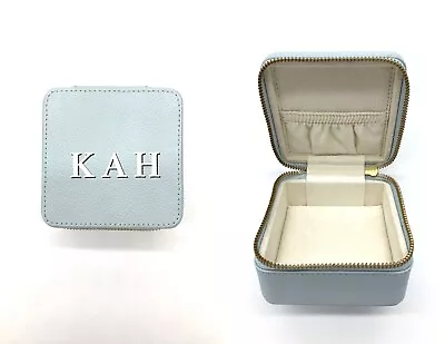 Pottery Barn KAH Mono Quinn Leather Petite Travel Box  Light Blue Shadow Print • $28